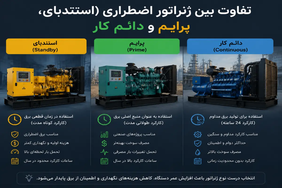 تفاوت ژنراتور دائم کار و اضطراری